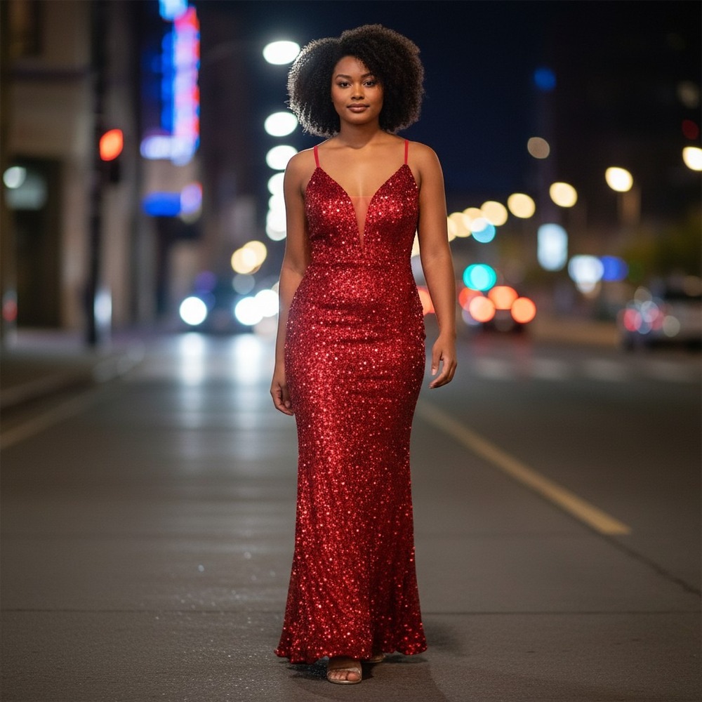 Cinderella Divine Red Sequin Gown Corset Back Mermaid Formal Dress 3XL